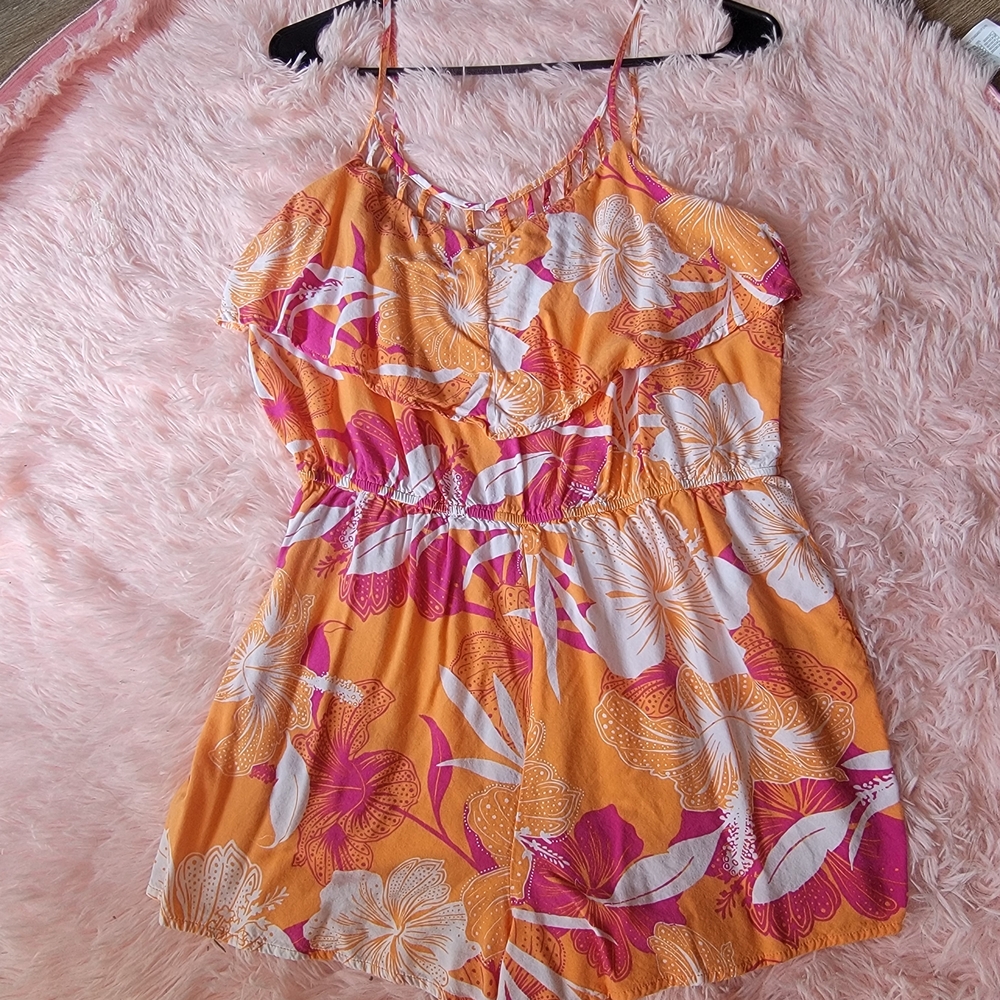 Charlotte Russe Orange and Pink Floral Jumpsuit